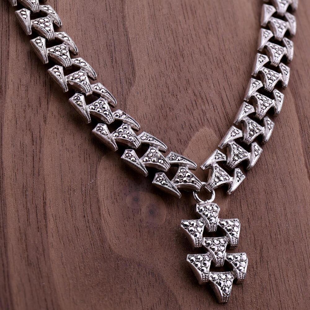Vintage KD Kilmer & Daniel Art Deco Sterling Marcasite Necklace and Earring Set - Picture 4 of 11